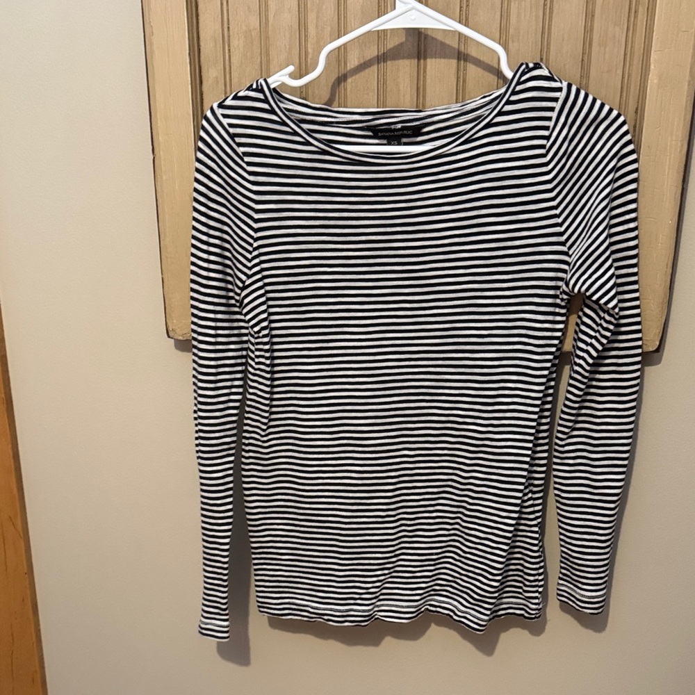 Banana Republic Black and White Striped Long Sleeve Top